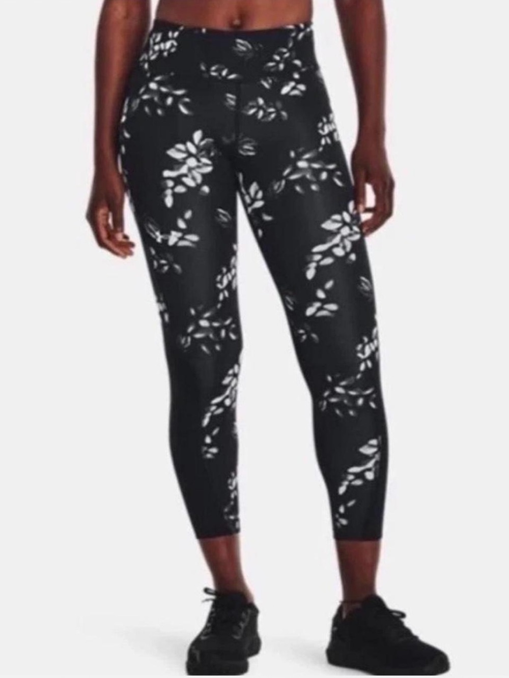 UNDER ARMOUR Black White Gray Floral UA Mileage Ankle Tight I| Large